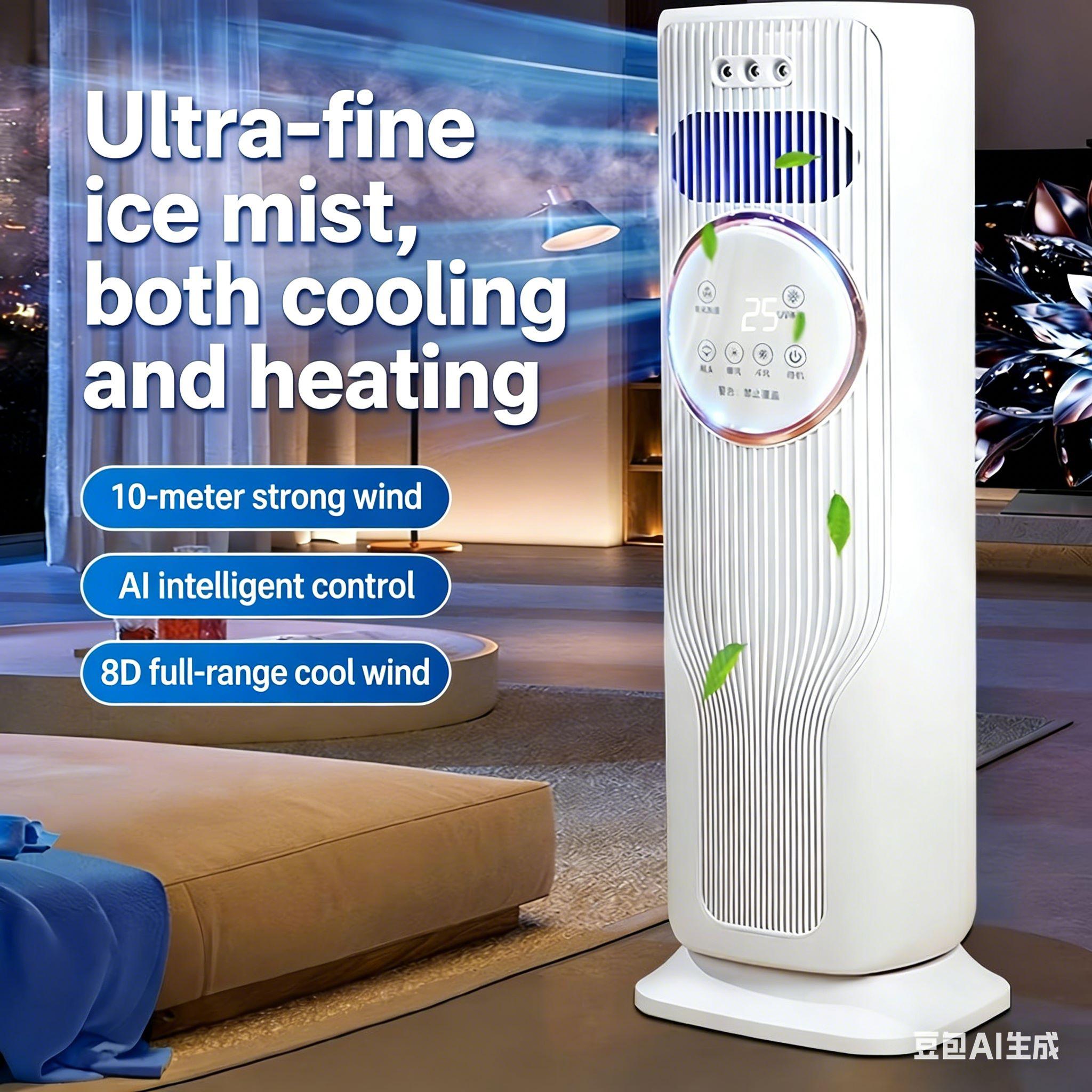 Year-Round Home Comfort: 2-in-1 Bladeless Tower Fan & Space Heater – 3 Speed Fan, 2 Heat Levels, Remote Control, Ice/Water Cool Breeze, Space-Saving, High Efficiency – Perfect for Indoor Use, Bedroom, Office – Safe Quiet Heating & Cooling