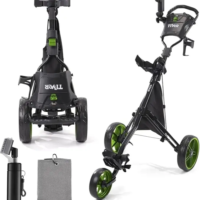 TheThreeRobbers WALTER TROPI GARI Mサイズ Tivor 3-Wheel Golf Push Cart – Lightweight, Compact Quad-Fold