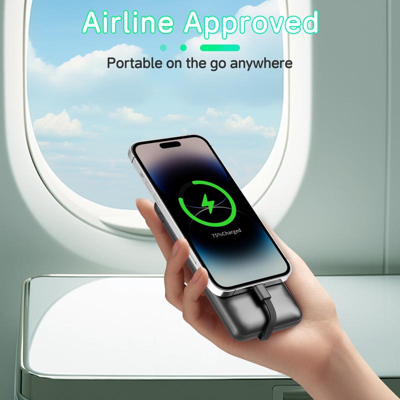 10000mAh Power Bank with Built-in Cords, 22.5W Fast Charging, Slim Travel Battery Pack for iPhone, Android, Samsung, LG, Moto & More