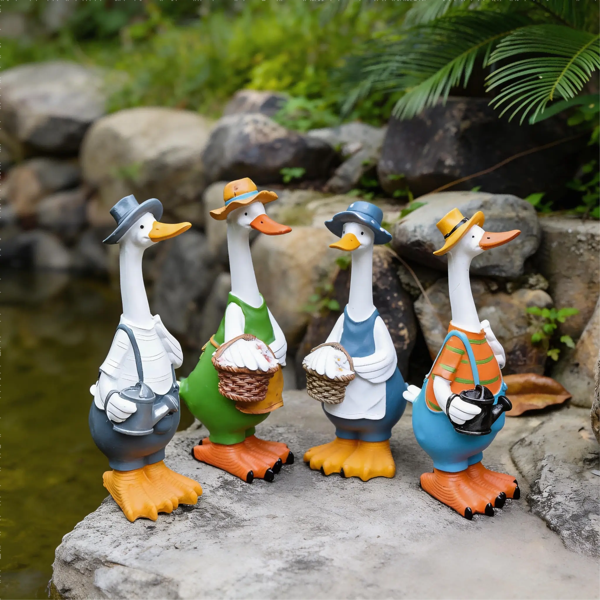 11.81-inch Freestanding Whimsical Hand-Painted Resin Duck Statue - Duck Shape Garden Statues & Sculptures, Outdoor/Indoors Safe Decor for Garden Courtyards, July Gift Ornaments
