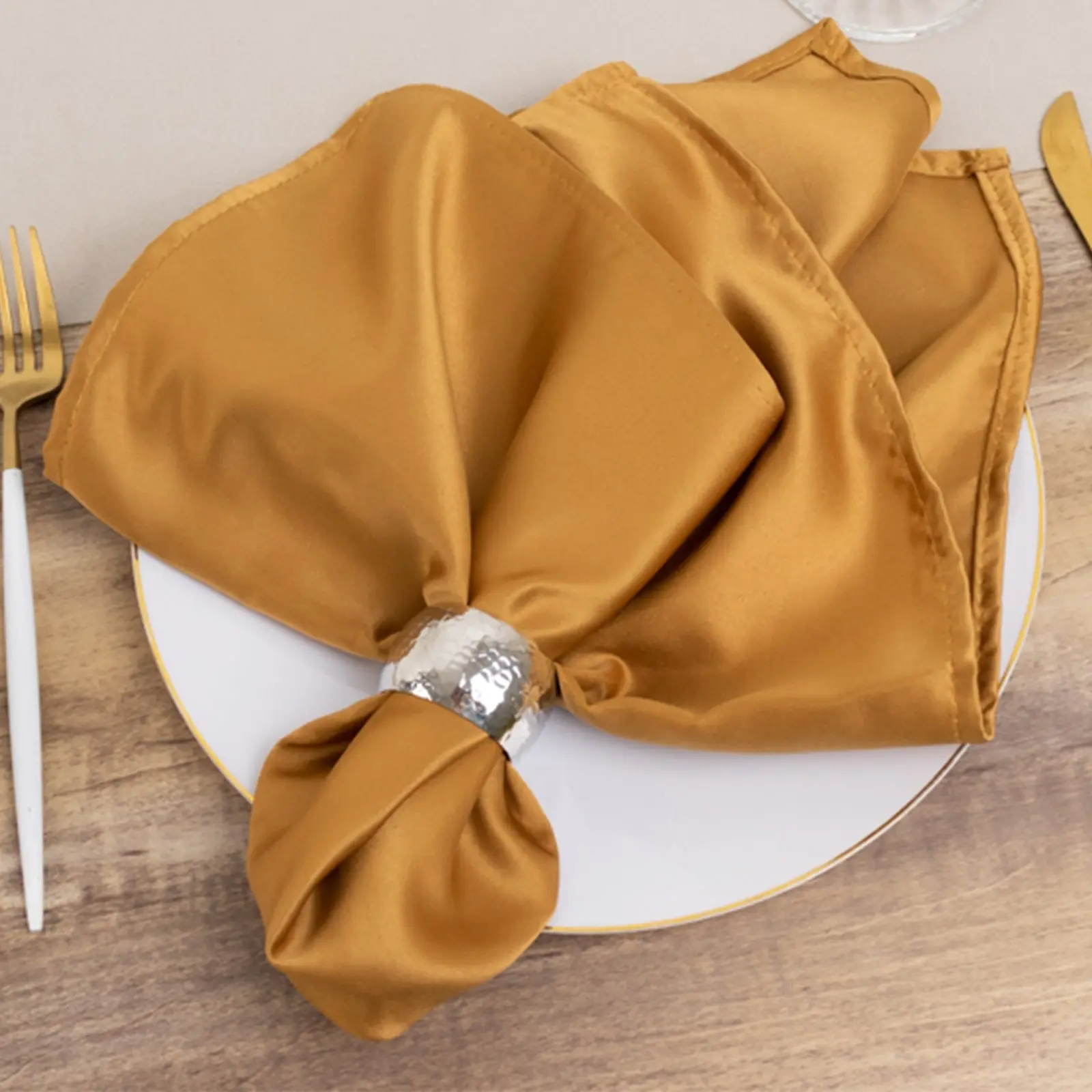 Lamour Satin Tableware Napkins, 5-Pack Packaged 20"x20" Gold Napkins with Soft Matte Finish for Weddings, Events, Packaged Napkins
