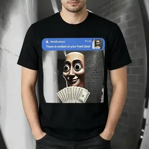Doorbell Camera Meme T-Shirt, Funny Money Graphic Tee, Custom Printed Cotton Shirt, Streetwear for Men Women, Viral Trend Top