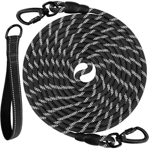 Joytale Long Leash for Dog with Removable Padded Handle, Heavy Duty Lead for Large Medium Dogs,15FT/30FT/50FT/65FT Reflective Training Leash for Play, Camping, Backyard Tie Out, Black, 30FT