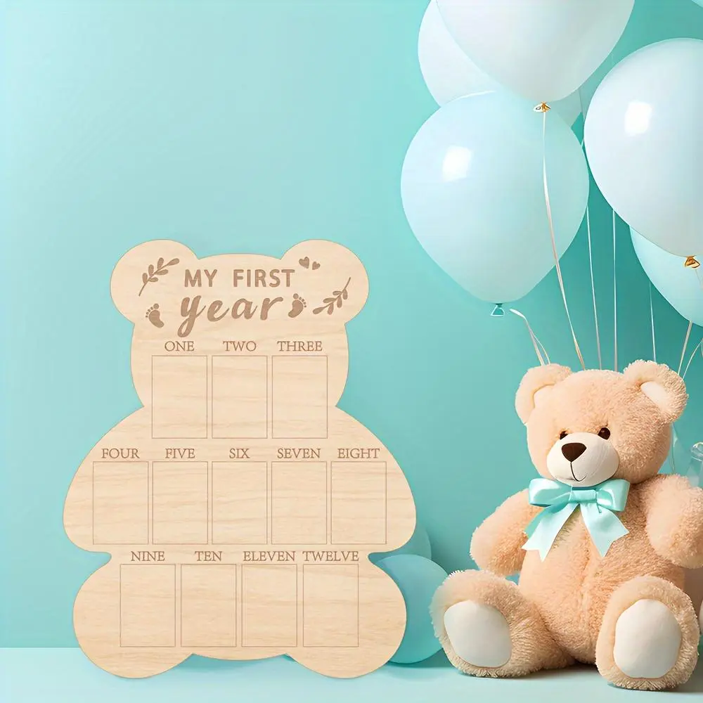 Wooden Baby Photo Frame, 1 Count Animal Theme Baby First Year Photo Frame Ornament, Desktop Decoration for Home Living Room Bedroom