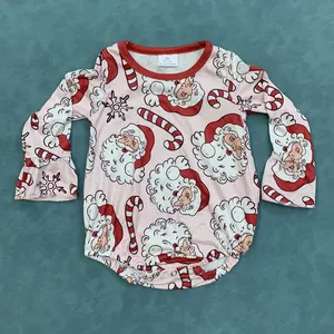 Santa candy cane long sleeves baby girls Christmas romper