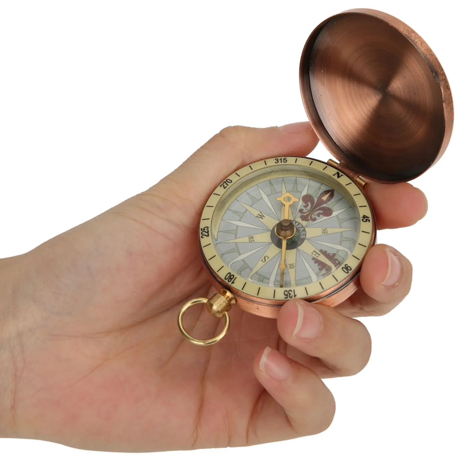 Vintage Pocket Watch Compass with Copper Body and Flip Cover, Lightweight and Compact Unisex Tool for Outdoor Activities and Hiking, Hiking/Camping