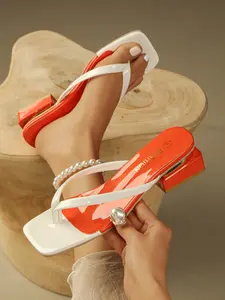 Women's Sweet Cool Lolita Style Square Toe Thong Sandals High Heeled Sandals Chunky Heel Summer Outdoor High Heels, Casual PU Rubber Sole Shoes