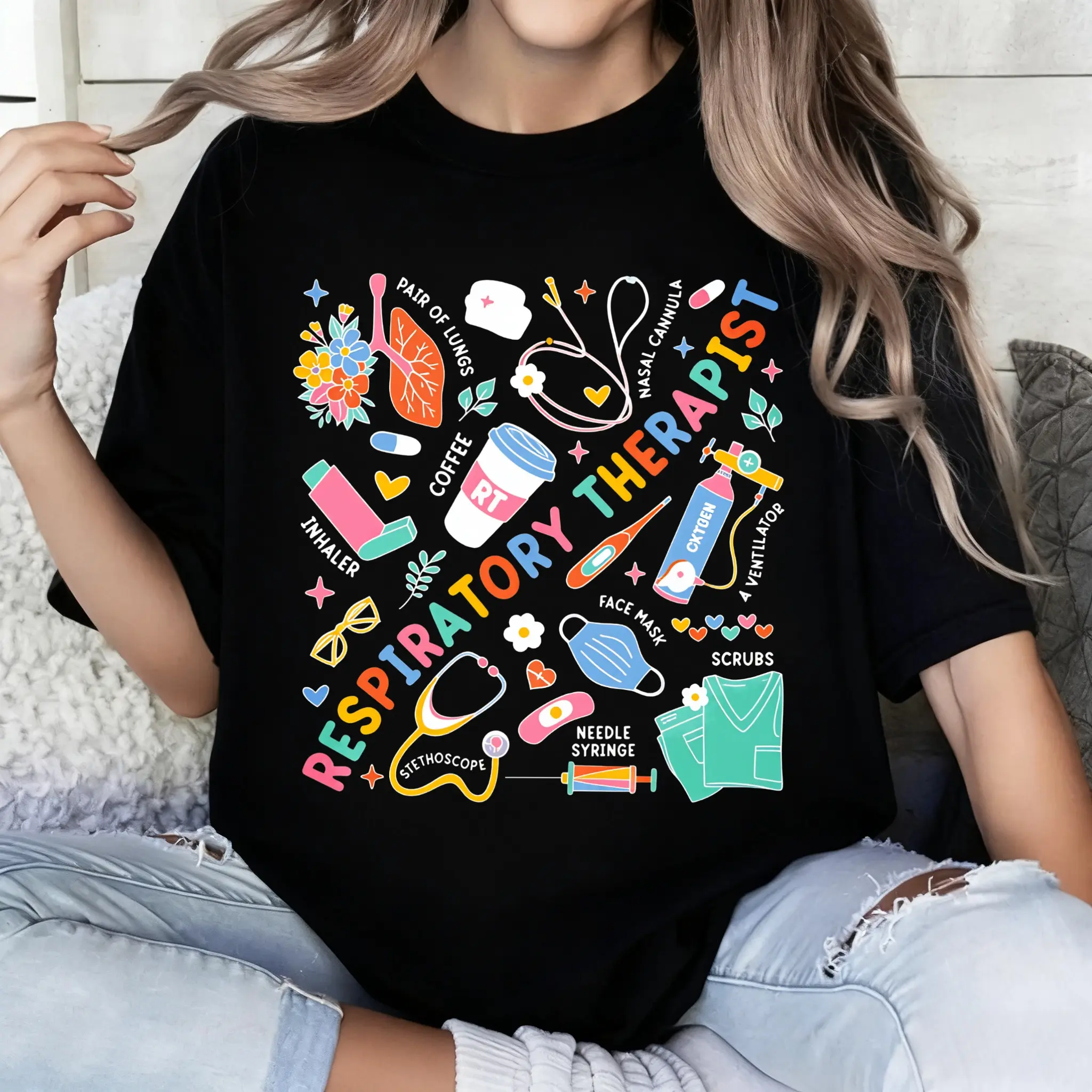 Respiratory Therapist Shirt, Therapy T-Shirt, Anatomical Lungs Tee, Gifts For Therapists, Healthcare Worker Shirts, Nurse T-Shirts for Women and Men,Comfortable & Breathable Material,Machine Washable Casual Top
