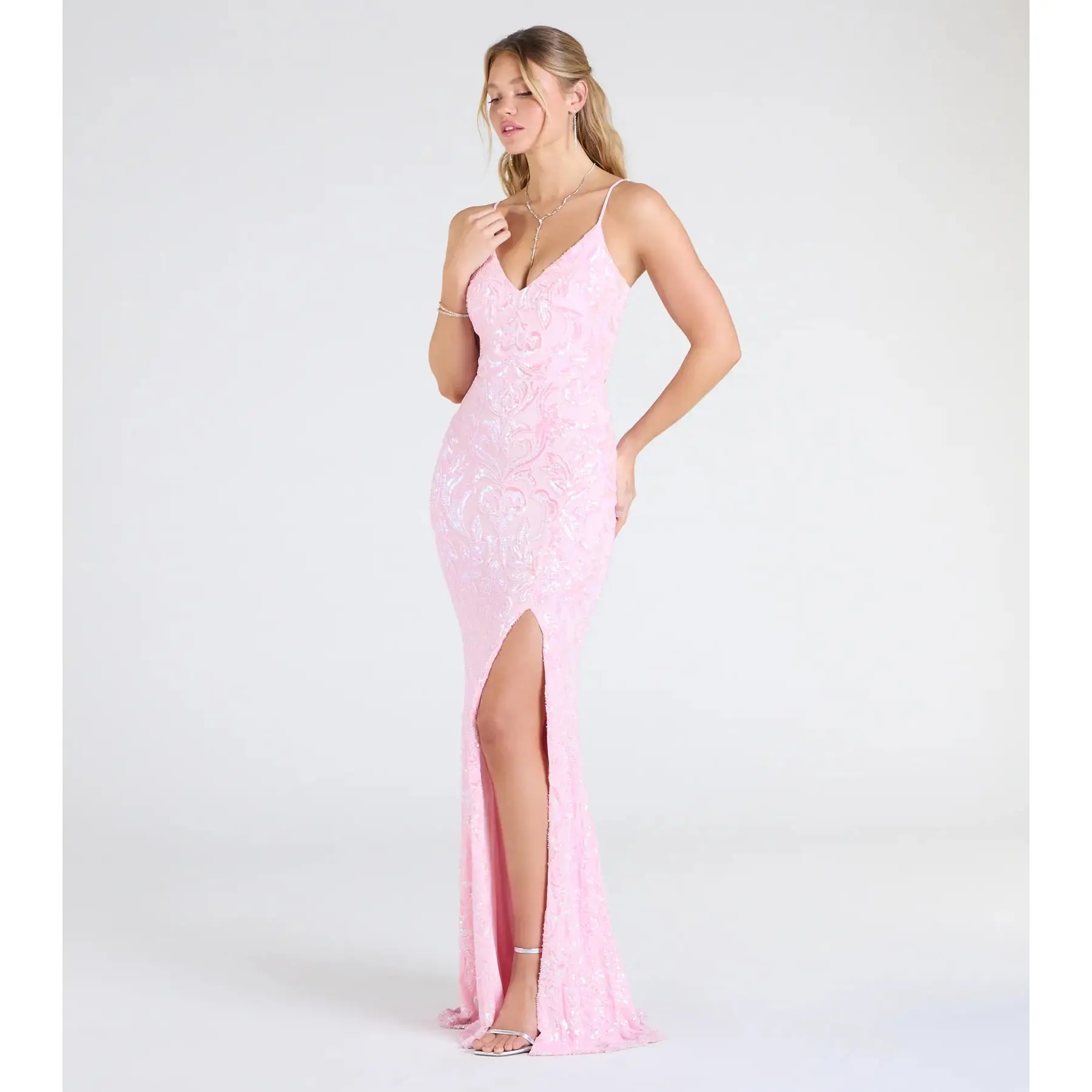 chinese dress ladies Regina Lace-Up Mermaid Sequin Mesh Formal Dress – Blounique main image 0