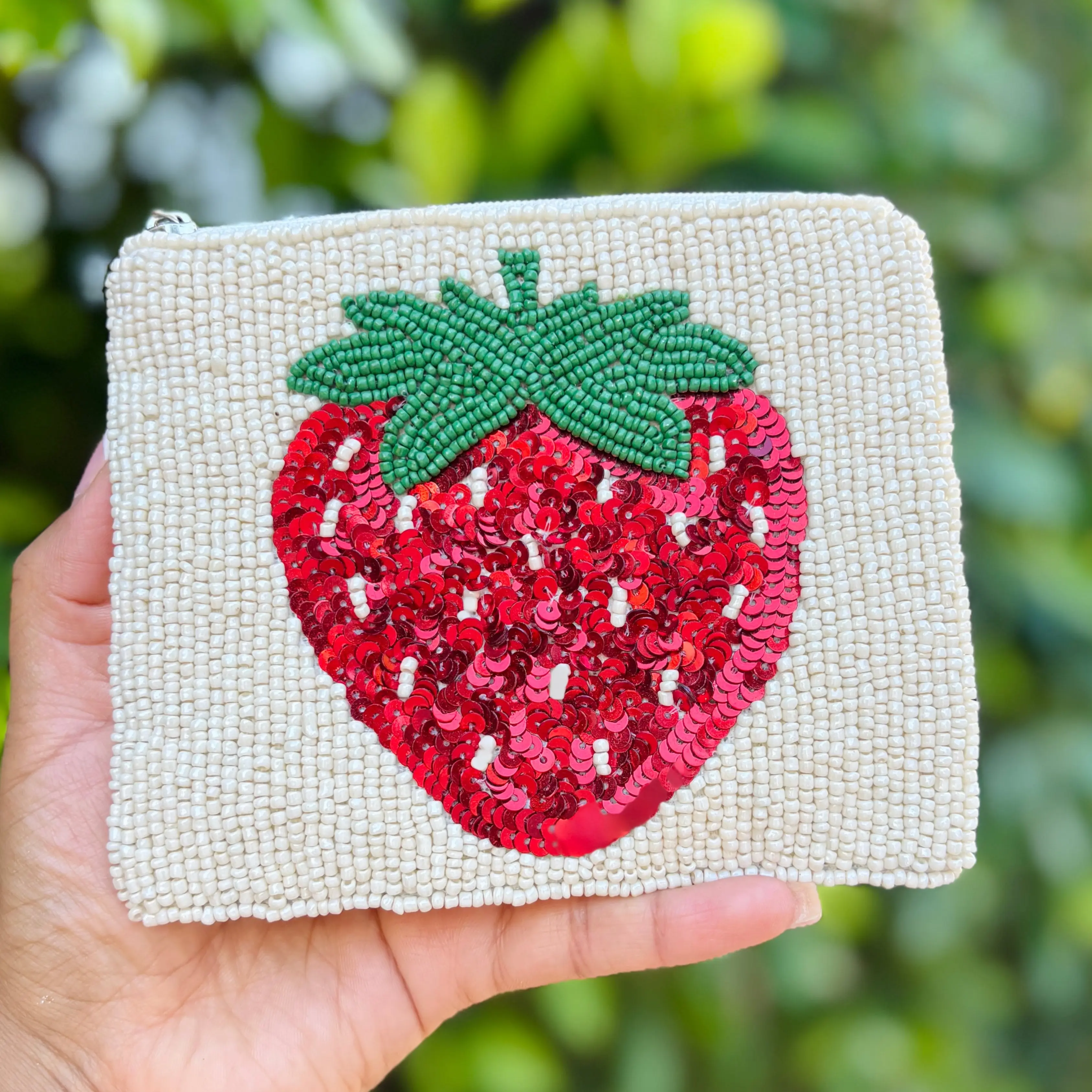 Strawberry Beaded Pouch Purse