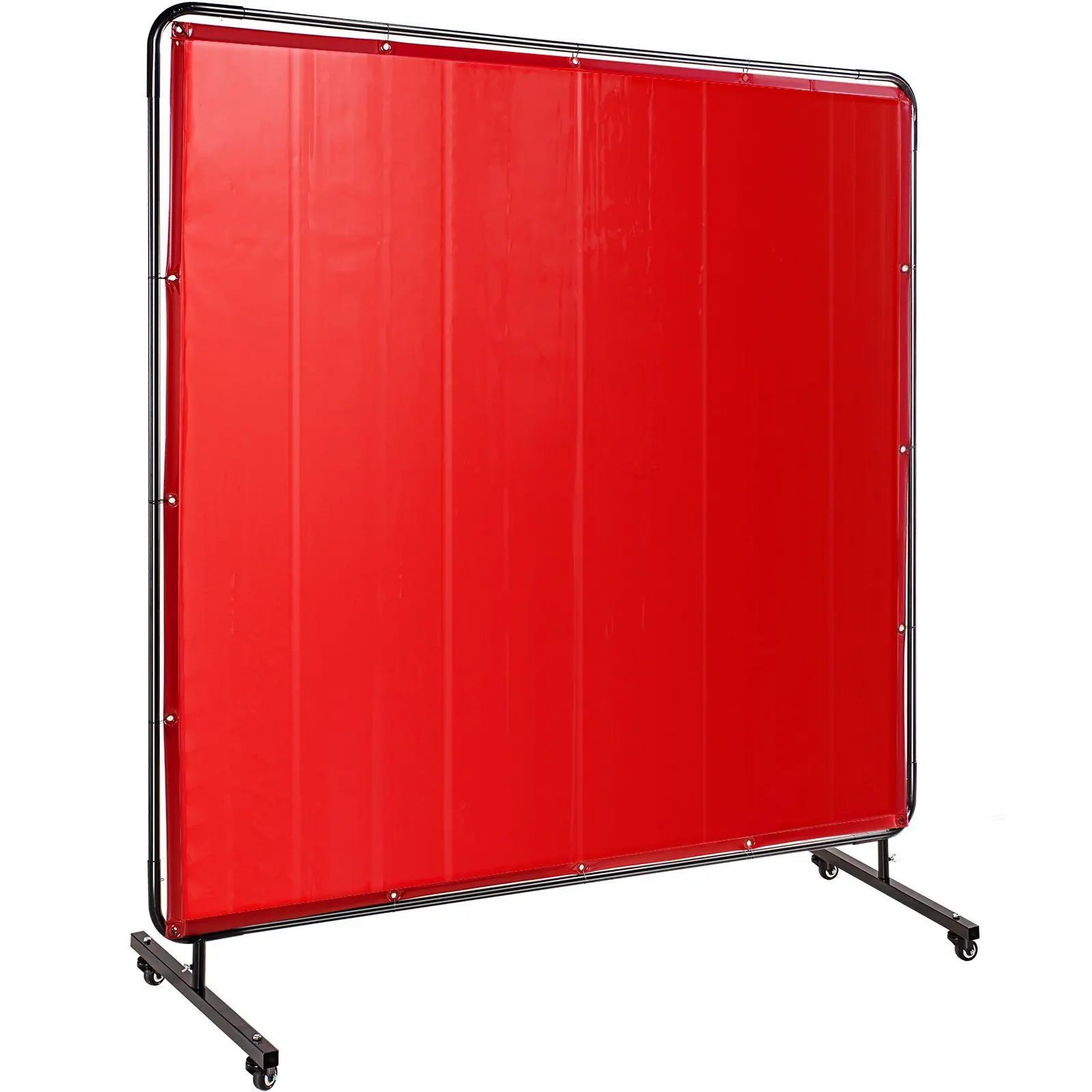 VEVOR Industrial Welding Screen with Frame, 6'x6' Red Flame-Resistant Vinyl Curtain, Portable Lightweight UV Protection Tool for Workshops, 4 Wheels, 38 Cable Ties, 30-Day Free Returns