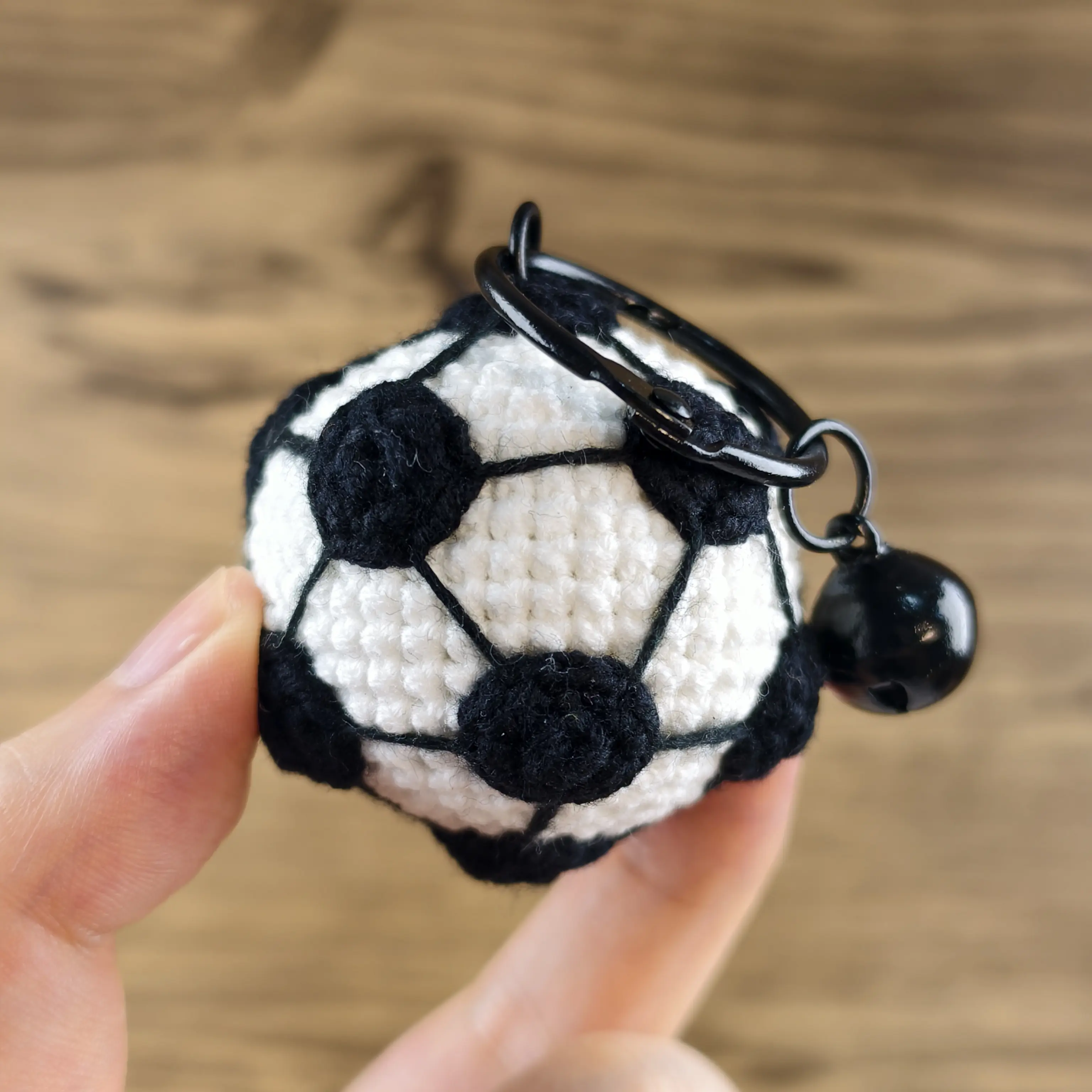 Handmade Amigurumi Crochet Soccer Keychain and Bag Charm with a Bell