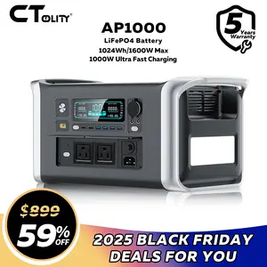 Black Friday Deal Ctolity AP1000 1600W Outdoor Portable Power Station, 1024Wh Lifepo4 Battery Camping,120V AC Outlets, Pure Sine Wave Solar Generator for Partiesravel,RVs&Emergencies Power Bank Plug