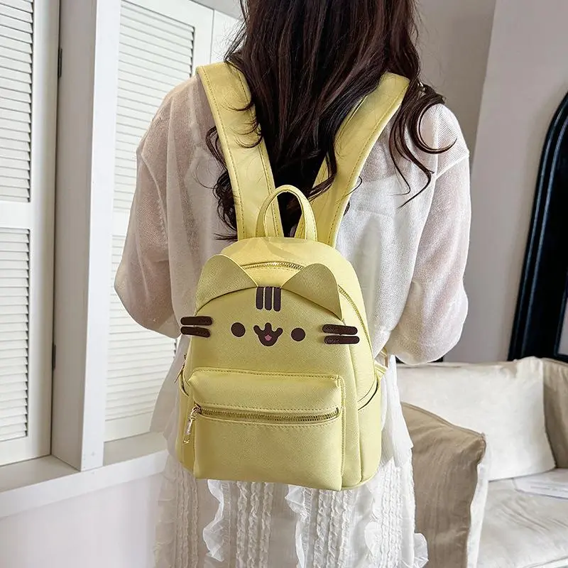 Pastel Pusheen Cat Mini Backpack, Cute Embroidered Kitten Lightweight Small Daypack for Girls Travel School Daily Outing