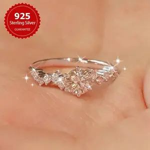 [Sparkling Moissanite Ring] Sparkling 1ct Moissanite Ring |   1pc S925 Sterling Silver Wedding Engagement Promise Ring |   Women's Anniversary Jewelry Valentine's Day Gift Noble Luxury Bride