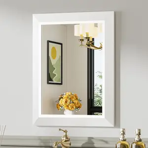 PINS Home White Bathroom Mirror, Anti-Rust White Metal Framed Bathroom Mirrors for Over Sink, Wall-Mounted Rectangler Mirrors for Bathroom Vanity, Farmhouse, Bedroom, Living Room, Entryway Decor