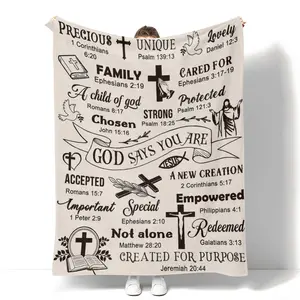 Super Soft Christian Bible Jesus Throw Blanket Premium Fleece Lightweight Cozy Warm Blankets for Bedroom & Living Room Decoration