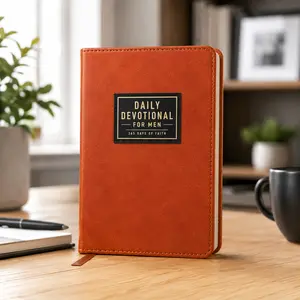 Men's 365-Day Brown Faux Leather 1-Minute Devotional Journal with Daily Entries, Christian Reflection Notebook for Prayer & Encouragement, Self-Improvement Party Gift for Birthdays & Holidays