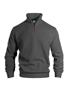 A men's textured half-zip long sleeve Knit sweater, regular fit casual long sleeve half-zip long sleeves, suitable for wearing in autumn and winter,'s upper garment, Half Zip Pullover