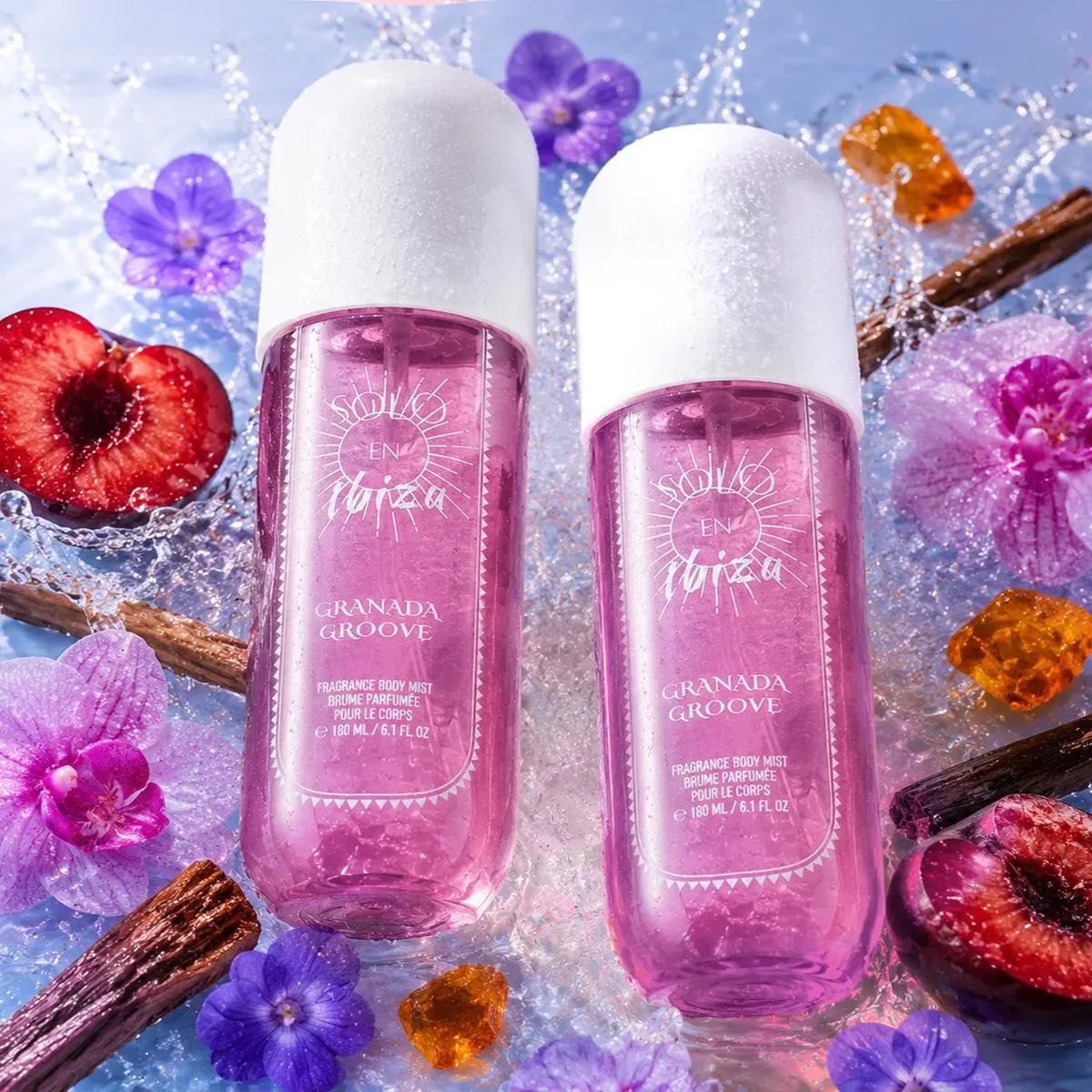 SOLO EN IBIZA Granada Groove Perfume Mist, 6.1 fl oz Perfume-Level Fruity Floral Fragrance with Plum, Violet, Sandalwood & Skin-Friendly Oils, Cruelty-Free Lightweight Body Mist for Adults, Aromatic Luxurious Signature Scent, Aromatic Luxurious Scent