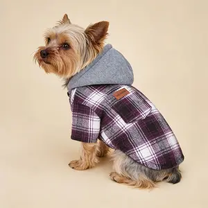 Pet Plaid Hooded Color-Block Jacket Suitable for Cats And Dogs for Autumn And Winter Use, Outdoor Pet Apparel, Seasonal Pet Clothing, Trendy Pet Fashion, Colorblock Design, Machine Washable, Durable Pet Coat, Dog Jacket, Small Pets