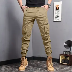 1/2 Pack Men's Spring & Autumn Overalls Youth Slim-Fit Outdoor Multi-Pocket Casual Pants Tie-up Trouser Menswear