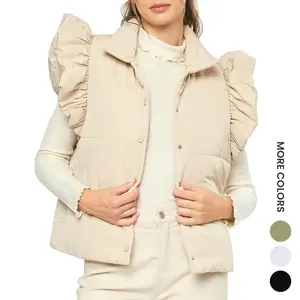 Aswulk women’s down vest, pleated sleeveless button-down jacket, winter warm cotton vest GARMENTARY