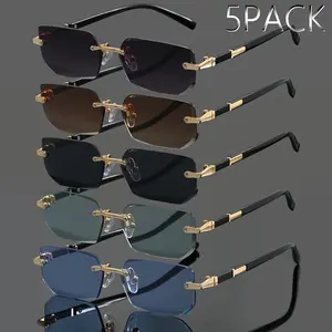 Men's Frameless Metal Fashion Glasses 5-Pack Classic Retro Trendy Sunglasses for Summer Parties Casual Street Photography Festival Gifts