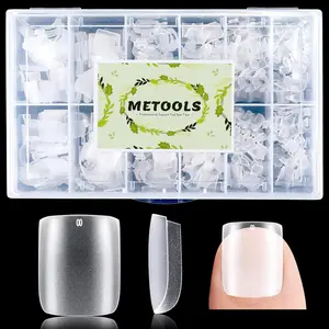 Square Toe Nail Tips - Full Cover for Wide Long Nail Beds, Matte Pre-shaped Fake Toenails Gel x Press on Nails Extensions Home DIY Nail Salon, 15Sizes 300PCS