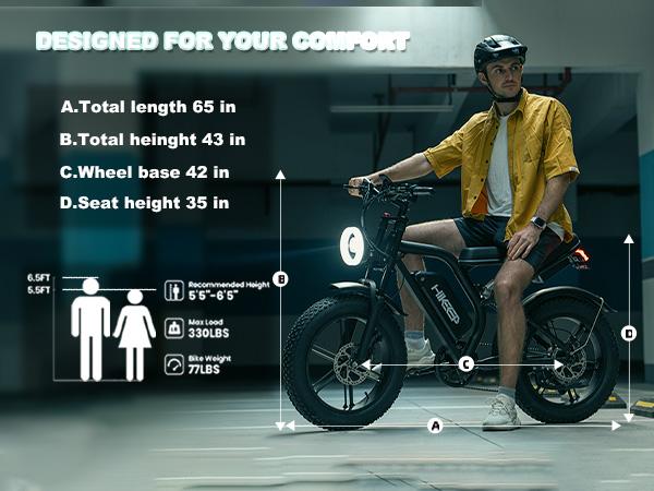 HiKeep K6-G  Electric Bike for Adults - 16/20 Inch Fat Tire Ebike, 750W/Peak 1500W Motor Ebike, 48V15.6AH Detachable Battery, 4 Riding Modes Electric Dirt Bike