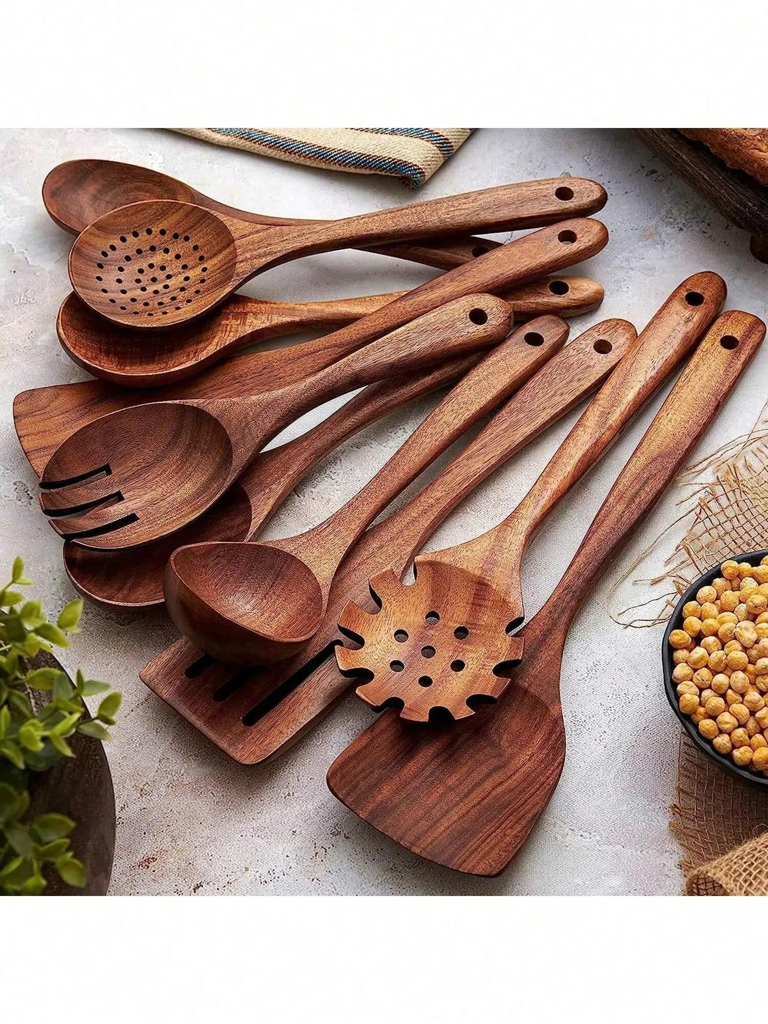 5pcs Wooden Spoons, Sturdy Wooden Kitchen Utensils With A Box, Lightweight And Heat Resistant, Kitchen Supplies Baking Accessories Kitchen essentials Set Brown