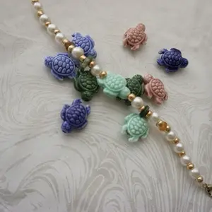 Turtle Cove Beaded Bracelet - Pearl Beaded Bracelet with Gold Accents & Colorful Gemstones | Coastal Dainty Jewelry, Sea Inspired Stacking, Adjustable Stainless Steel Chain, Lightweight & Durable for Daily Wear