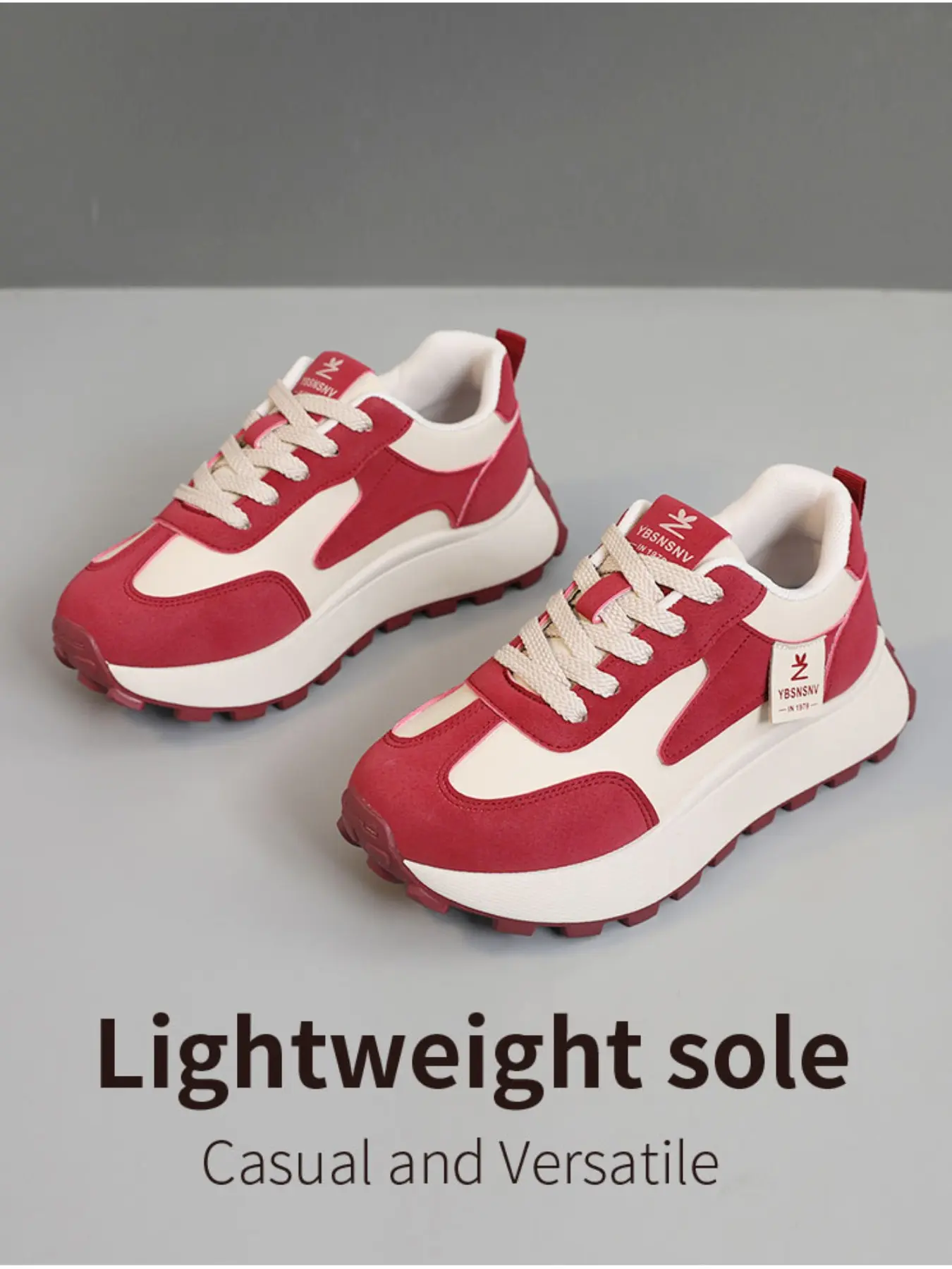 A pair of women's casual thick-soled Rubber sneakers, college style, comfortable non-slip round-toe shoes, color-block lace-up skate shoes, fashionable and comfortable casual shoes suitable for all seasons Sports Shoes