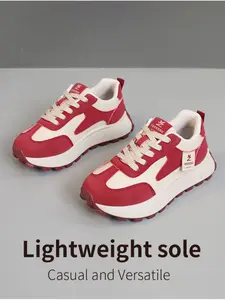 A pair of women's casual thick-soled sneakers, college style, comfortable non-slip round-toe shoes, color-block lace-up skate shoes, fashionable and comfortable casual shoes suitable for all seasons Sports Shoes