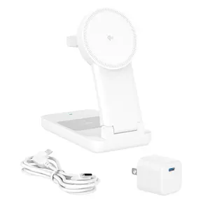onn 3-in-1 Qi2 Certified Wireless Charging Stand – Foldable Design with Wall Adapter & Cable – Compatible with iPhone 17/16/15/14/13/12, Samsung Galaxy S23/S22, Pixel, AirPods & Apple Watch – White