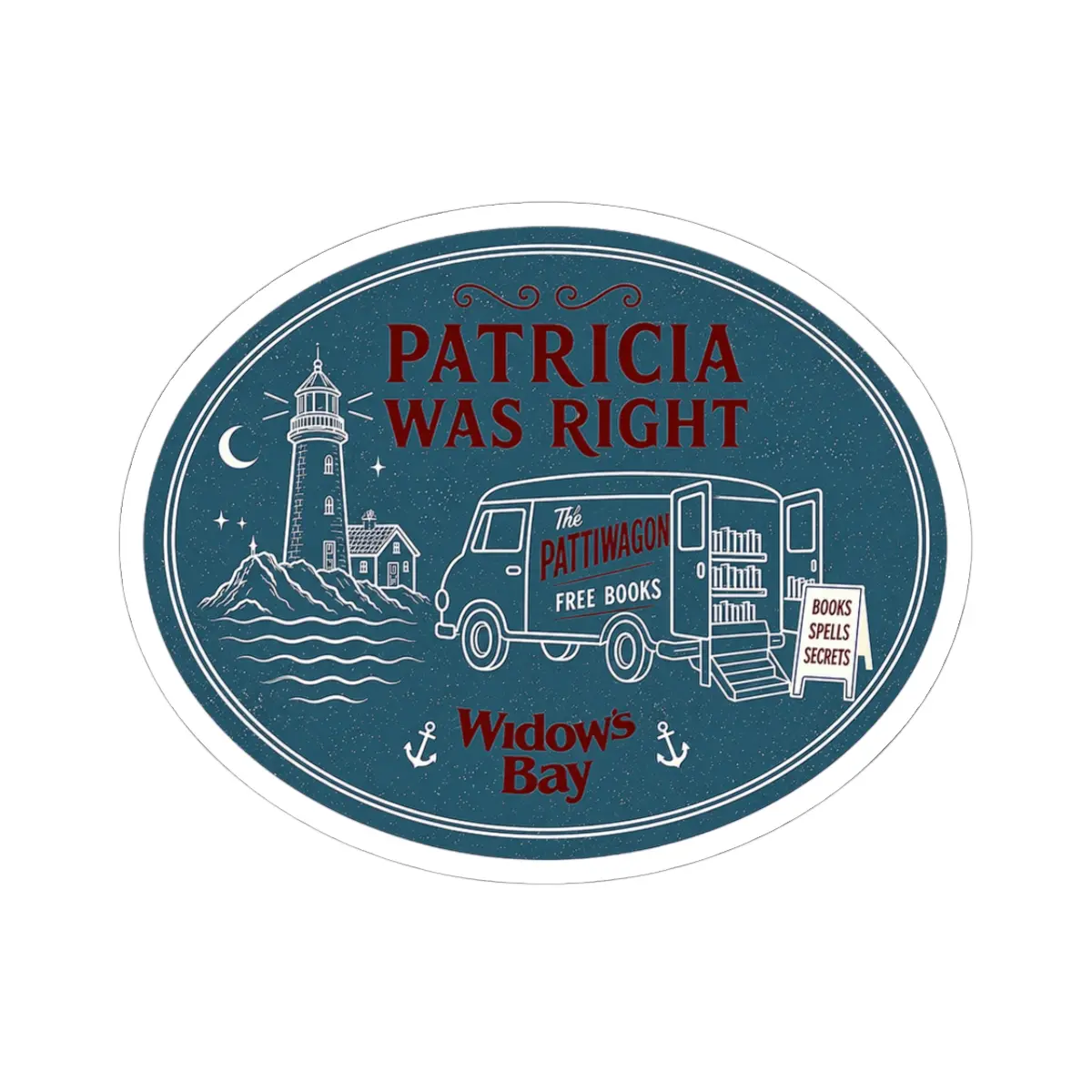 Patricia Was Right Vintage Oval Sticker - Retro Bookish Mobile Library Decal