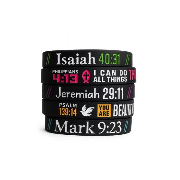 Faith Wristbands 5-Pack | Christian Waterproof Silicone Bible Verse Bracelets with Isaiah 40:31, Philippians 4:13, Jeremiah 29:11, Psalm 139:14, Mark 9:23 - Worship Wristband Unisex, Christian Accessories for Daily Use, gift for Christians