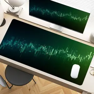 Desk Pad Green Wave Abstract Tech Mousepad XXL Mouse Pad For Laptop Desk Mouse Pad Extra Large With Non-Slip Rubber Base Stitched Edges Surface For PC Gamers Office Workers & Home Use Perfect Gift For Holiday Season