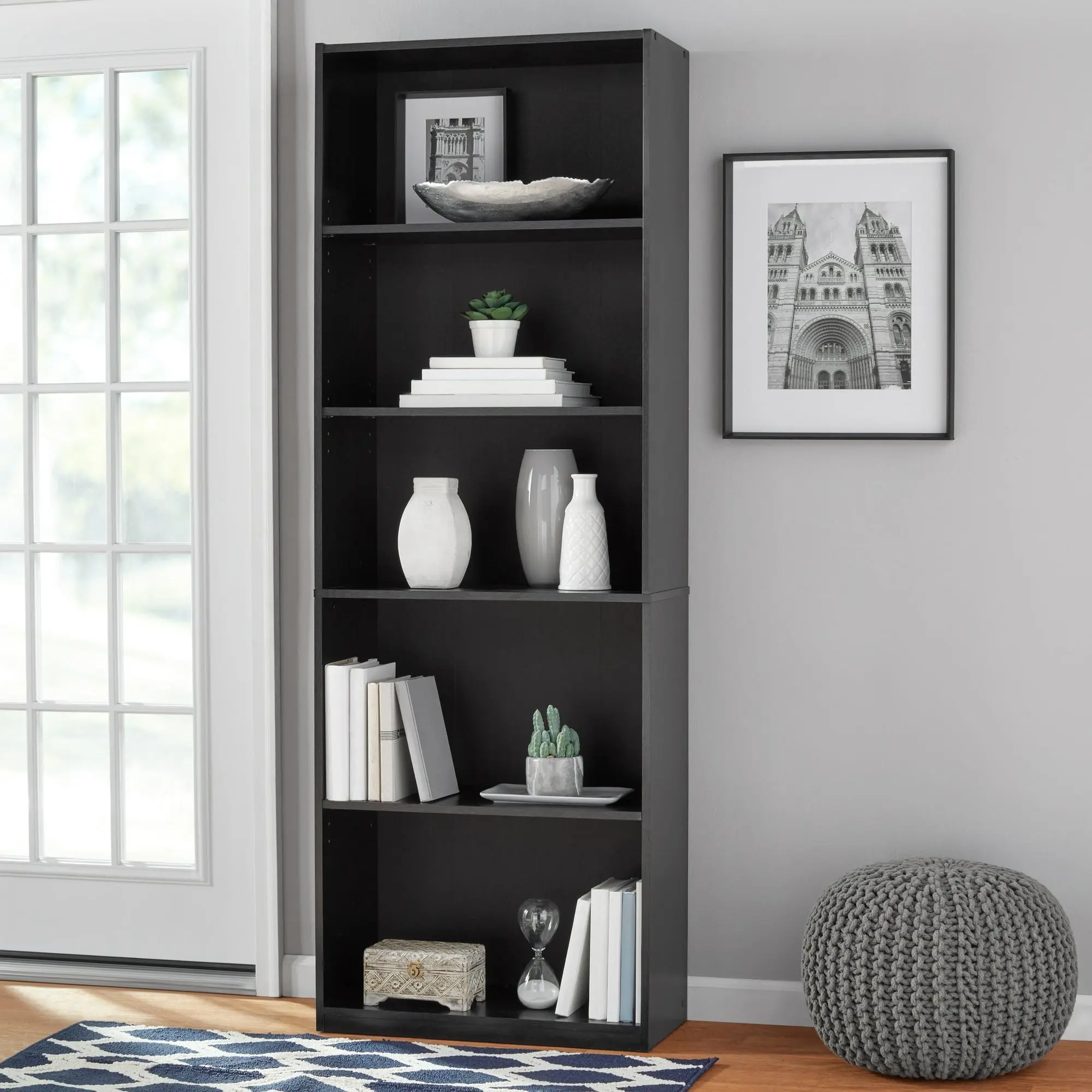 Mainstays 5-Shelf Bookcase with Adjustable Shelves White Storage Unit for Books & Decor Items