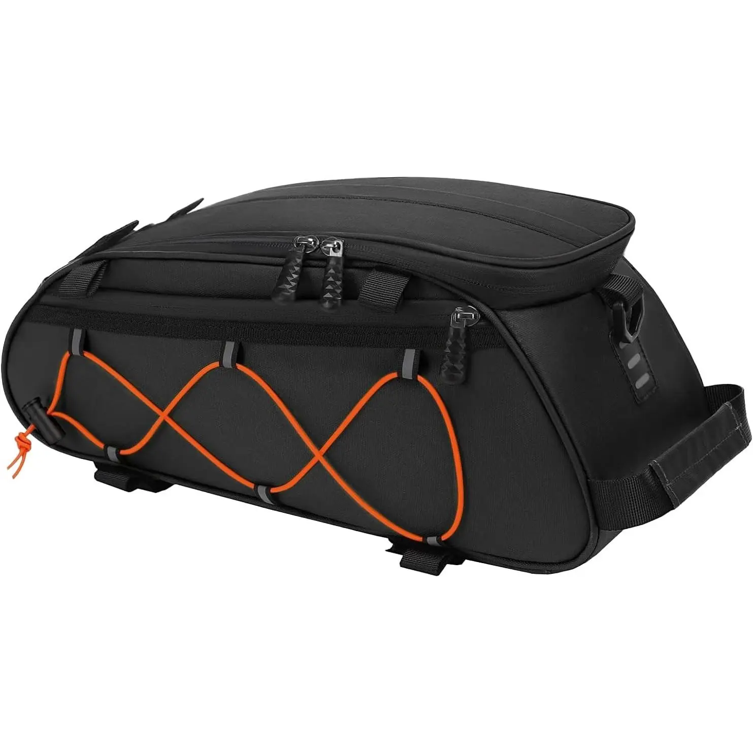 Black 8L Waterproof Bicycle Rear Seat Trunk Pouch with 2 Removable Panniers - Insulated Cooler, Adjustable Strap, 4 Hook-and-Loop Fastener Straps, Elastic Band, Cycling Luggage Handbag, Bike Tools & Equipment Accessories, Commuting/Camping, 14.4x5.9x6.3in