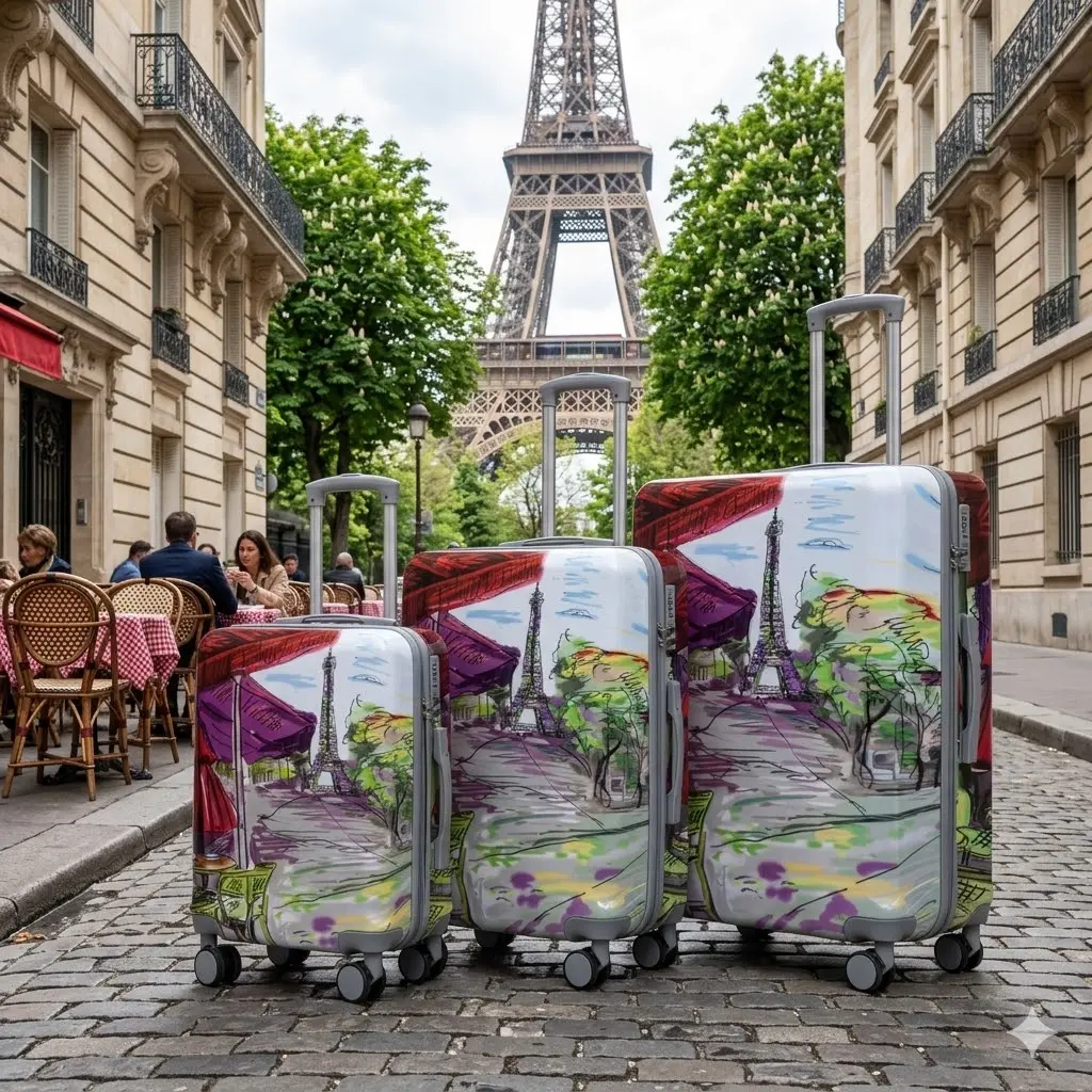 3 Piece Luggage Set, Vintage Paris Print PC Hardshell Spinner Suitcases for International Travel, Aesthetic Airport Style Carry On (20" 24" 28"), Aesthetic Art, Pc Shell, Carry-On Luggage Sets, Buckle, 24-Inch, 3-Piece Hardside Luggage Set