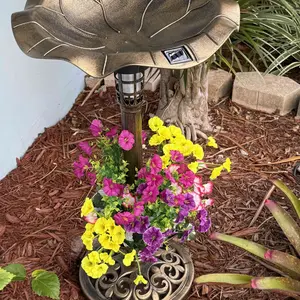 Best Choice Products Solar Lighted Pedestal Bird Bath w/ Planter, Integrated Panel