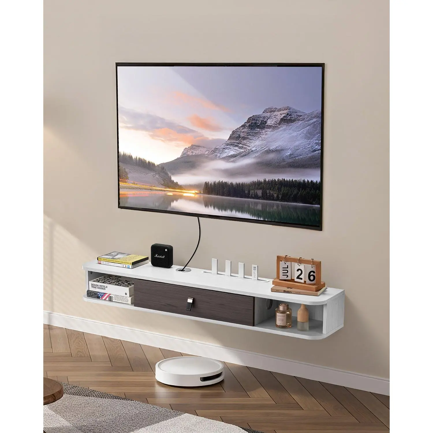 【Summerfinds】VEVOR 47 in Floating Minimalist Modern TV Stand - Wall-Mount TV Console Table, Particle Board Entertainment Center with Cable Hole, Storage Cabinet for DVD Player, Cable Box, Minimalist Tv Stand
