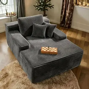 Oversized 67 Inch Plush Chaise Lounge Chair Indoor with 3 Pillows, Corduroy Upholstered boneless lazy Sofa Bed, Deep Seat Sleeper Couch Reading Chairs, Cloud Sofas sectional Couches for Living Room, Bedroom or Balcony, No Assembly Required
