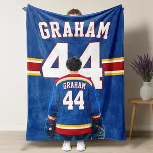 Off Campus Season 1 Graham 44 Hockey Jersey Blanket,Briar University Inspired Throw,Blue Flannel Blanket for BookTok Youth Campus Romance Drama Fans