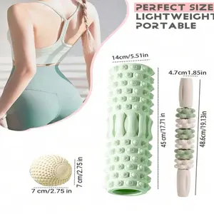 3-Piece Set Stress-Relief Foam Roller For Muscle Relaxation, Thigh Slimming, And Massage - Professional Fitness Equipment, Langya Yoga Stick/Massage Roller(Green)