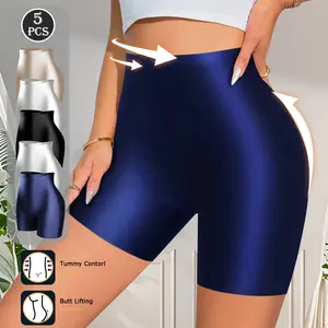 QUASTI 5 PCS High Waisted Seamless Oiled Cloth Flat Angle Underwear, Smooth Breathable Comfortable Casual Slimming Panties, Skin Friendly High Elasticity Hip Lifting Briefs, Aesthetics Anti Roll Edge Panty, S-XXL Fit Womenswear