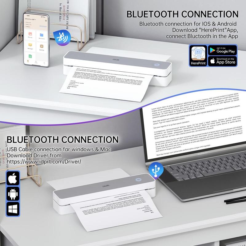 iDPRT Inkless Portable Printers Wireless for Travel, MT610 Pro Bluetooth Thermal Printer Compatible with Phone & Laptop,Support 8.5'' x 11'' US Letter & A4, Inkless Mobile Printer for Office, Home, School Wifi