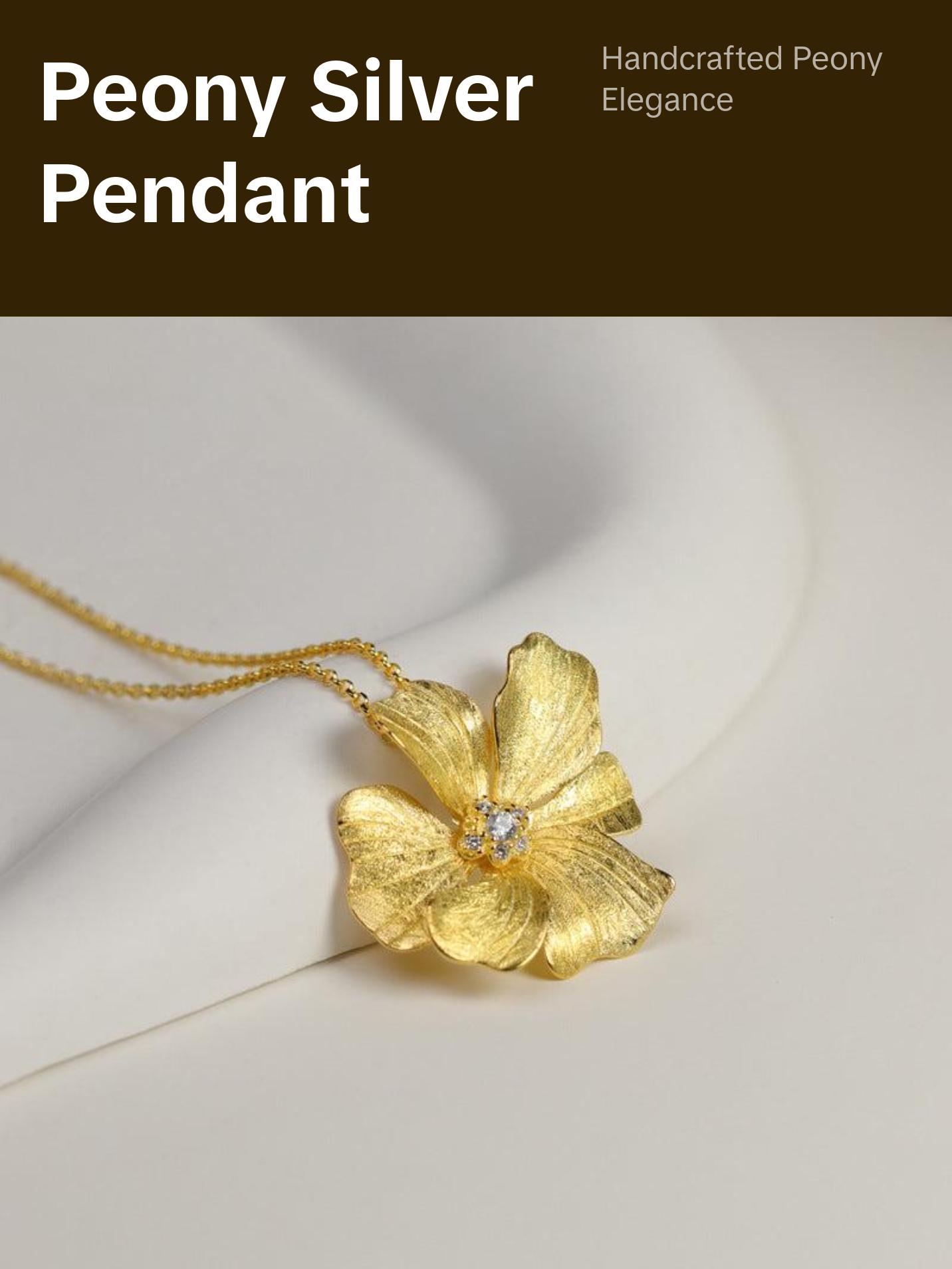 Peony Flower 925 Silver Necklace