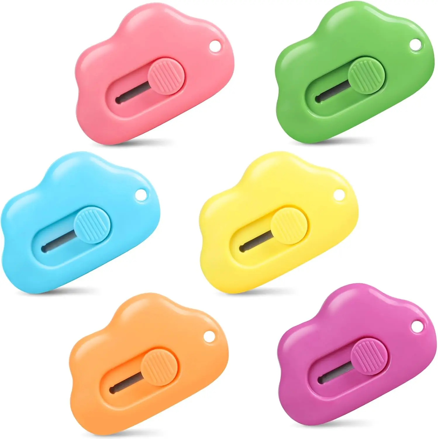 6-Pack Retractable Box Cutters & Letter Openers with Safety Lock & Keychain Hole for Convenience